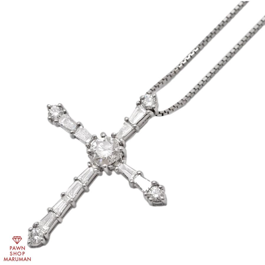 Pt900 ダイヤモンド クロスネックレス 0.720ct 1.22ct プラチナ 【丸万