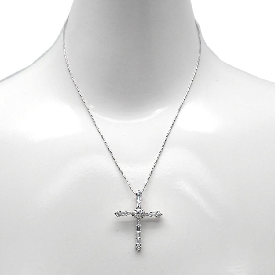 Pt900 ダイヤモンド クロスネックレス 0.720ct 1.22ct プラチナ 【丸万