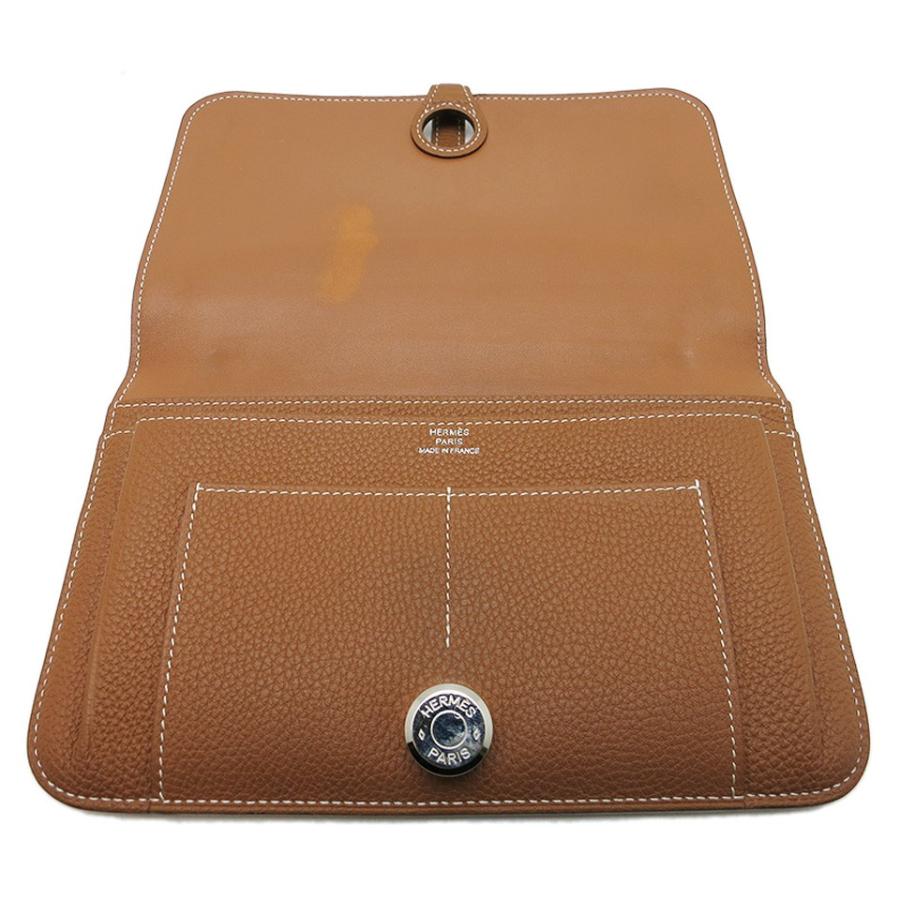 エルメス HERMES ドゴン ケース ブラウン シルバー金具 HERMES（エルメス） ドゴンGM T刻印 トゴ 茶系×シルバー金具 【丸万質
