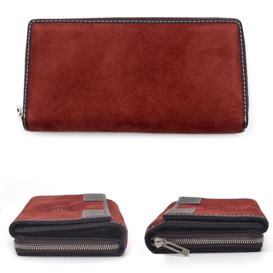 LOEWE（ロエベ） アナグラム 三つ折り長財布 スエード レッド×ダーク