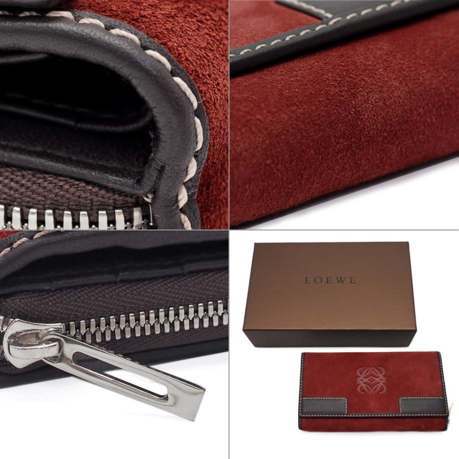 LOEWE（ロエベ） アナグラム 三つ折り長財布 スエード レッド×ダーク