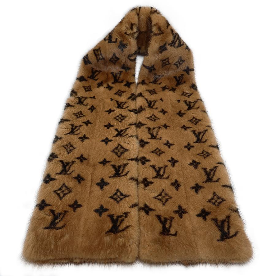 LOUIS VUITTON(ルイヴィトン) マフラー モノグラムヴィゾン美品  エシャルプヴィゾン M72245 ミエル ミンク LOUIS VUITTON - LOUIS VUITTON(ルイヴィトン) マフラー モノグラム