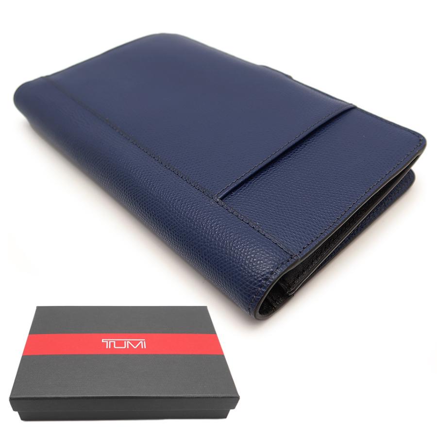 TUMI トゥミ トラベルウォレット レザー ブルー×ブラック 【丸万 TUMI トゥミ トラベルウォレット レザー ブルー×ブラック 【丸万