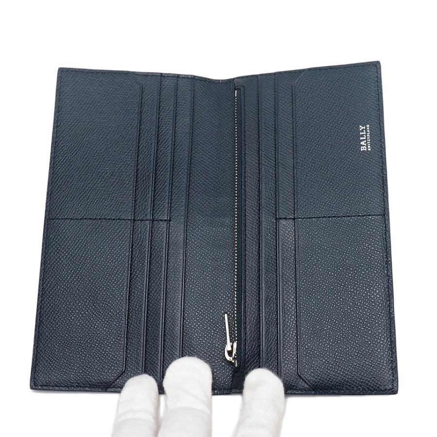 Bally（バリー） 二つ折り長財布 レザー ネイビー×シルバー金具 【丸万