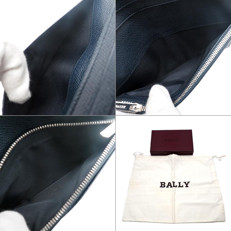 Bally（バリー） 二つ折り長財布 レザー ネイビー×シルバー金具 【丸万