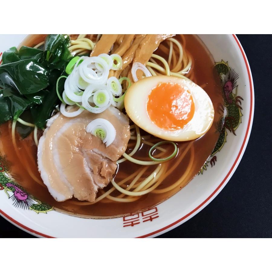 ながお食研 食品サンプル 醤油ラーメン 具材は煮卵、チャシュー