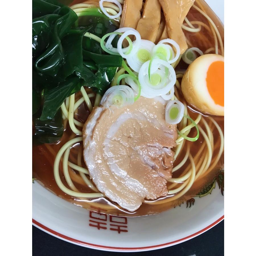 ながお食研 食品サンプル 醤油ラーメン 具材は煮卵、チャシュー