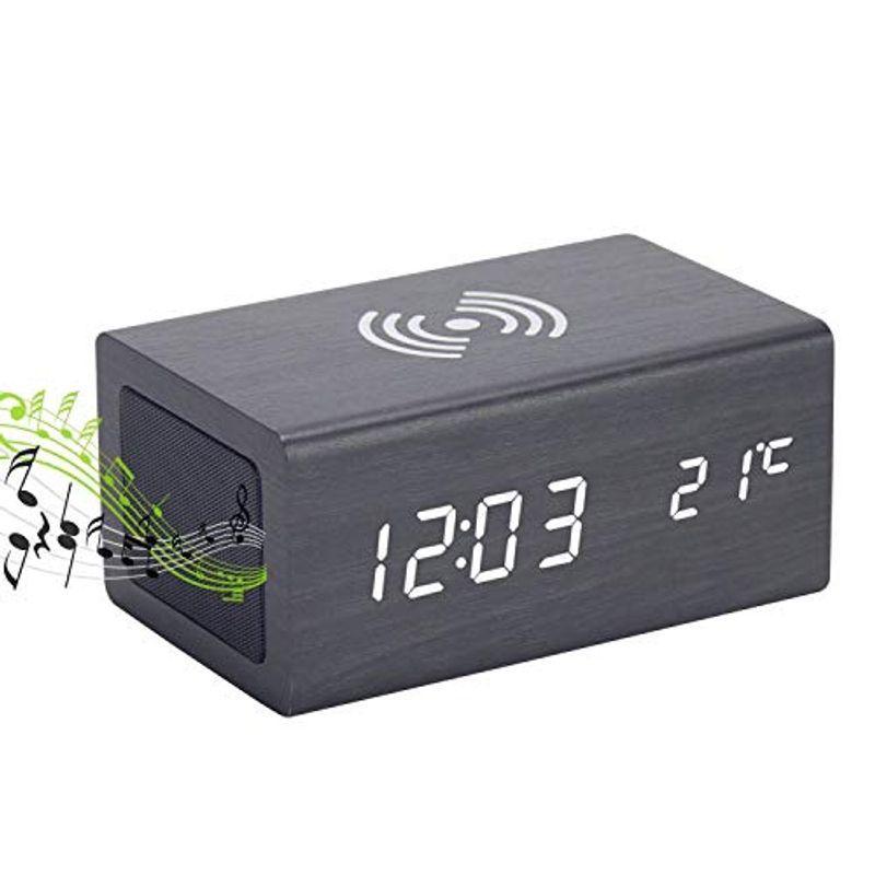 めざまし時計 おしゃれ インテリア時計 スピーカー 温度計付き おしゃれ スマホ充電機能 多機能時計 インデリアオブジェ アラーム時計 木目 インデリアオブジェ スマホワイヤレス充電 ギ Maruショップ