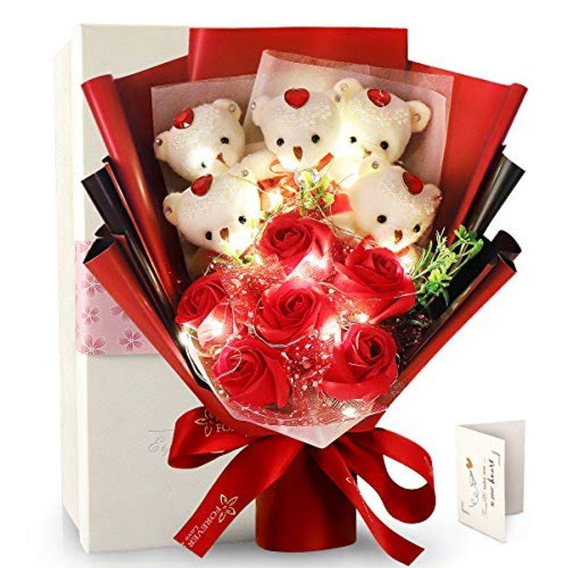 おトク情報がいっぱい Led花束 フラワー ソープフラワー カーネーション 七夕造花 薇 クマ花束 バラ 造花 ブーケ 枯れない花 石鹸花 花 クマブーケ ぬい Qdtek Vn