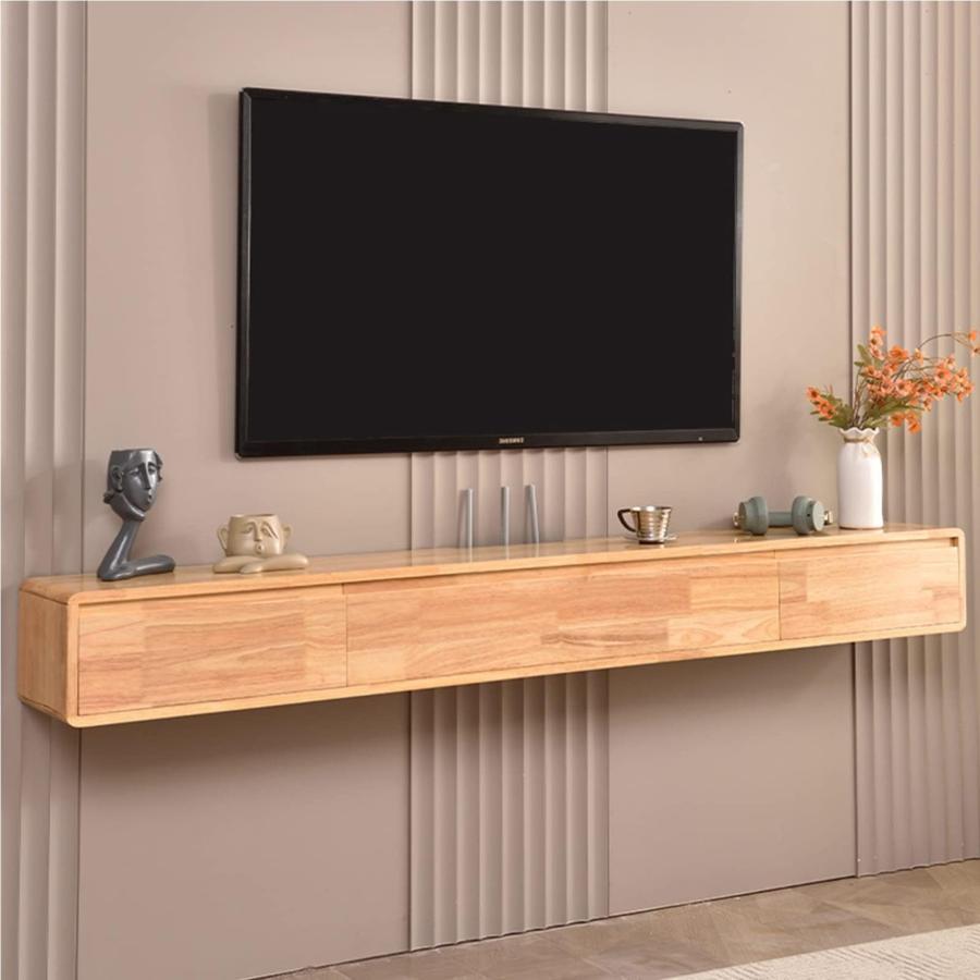 フローティングテレビスタンド テレビ ローボード テレビ台 壁掛け式、エンターテイメントセンターテレビ収納棚、無垢材フローティング