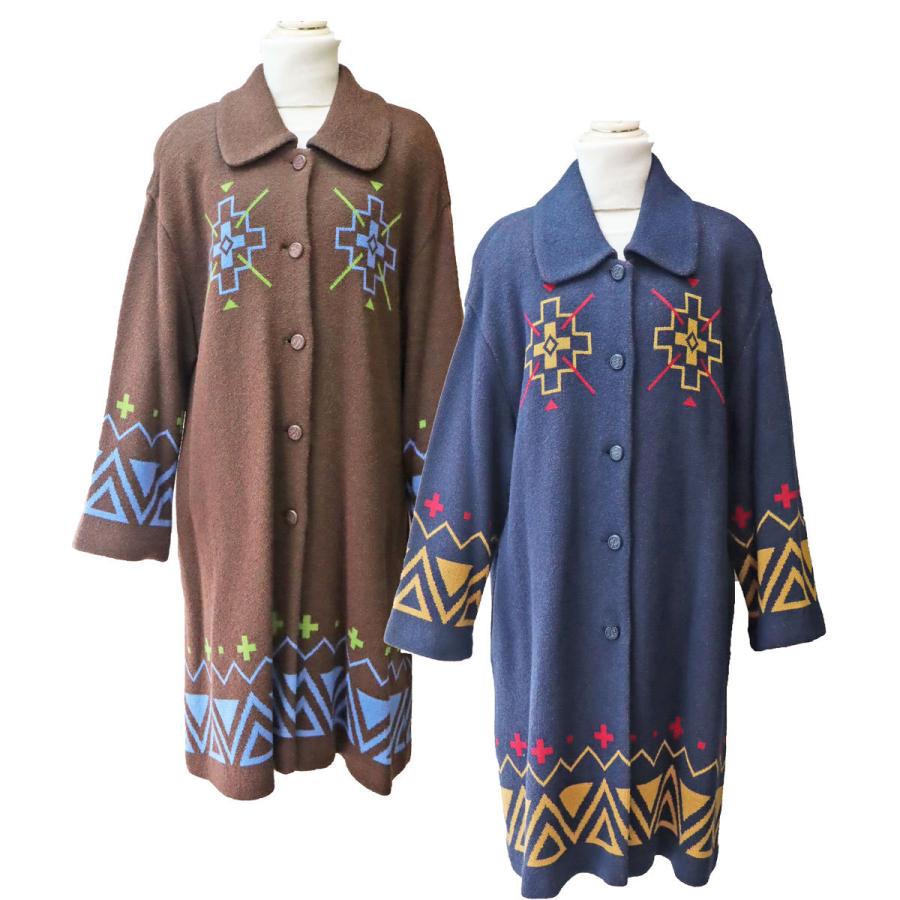 ウールコート ミディアム丈 ゆったり9号 茶 ネイビー 個性的 ミセス 楽しい 幾何学柄 ゲイギブソン ナイガイ レディースファッション Out44 Gay Marumi 通販 Yahoo ショッピング