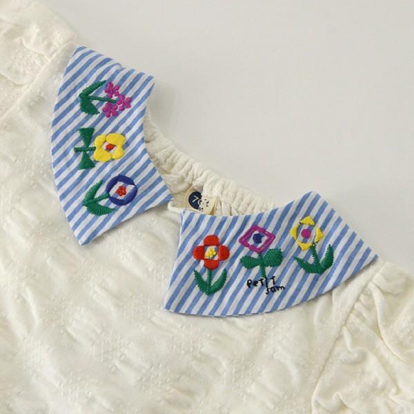 メール便可 プチジャム お花刺繍の衿付きTシャツ P207058-13M キッズ 