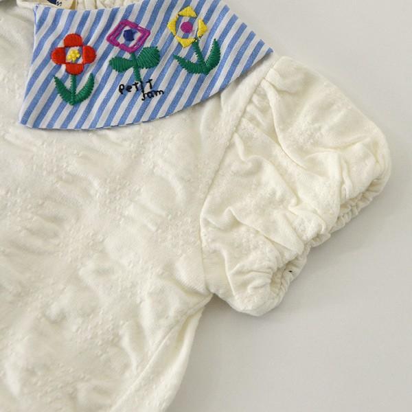 メール便可 プチジャム お花刺繍の衿付きTシャツ P207058-13M キッズ 