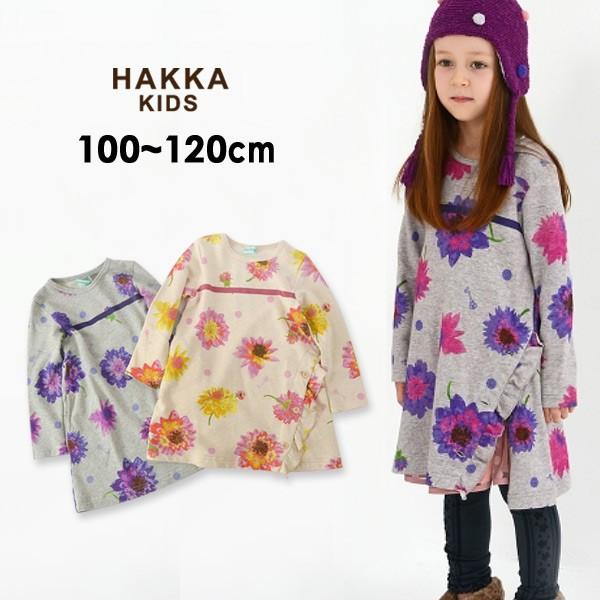 メール便可 ハッカキッズ M12 ダリアプリント長袖ワンピース キッズ トップス ワンピ チュニック 花柄 総柄 お出かけ 子供服 Hakka Kids Kisumupoly Ac Ke