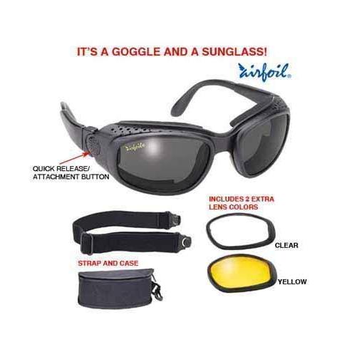 AirfoilブラックConvertible Goggle and Sunglass with 3取り外し可能