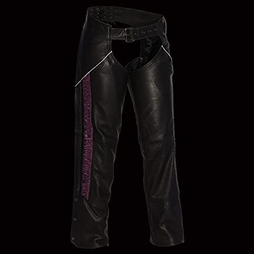 グッチ Milwaukee Leather MLL6500 Ladies Leather Black and Purple Hip Set Chaps - 3X-Large