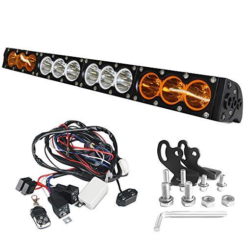 AngelMa 22インチ デュアルカラー アンバー/ホワイト 配線キット LEDライトバー オフロード ストロボ フラッシュ 120W
