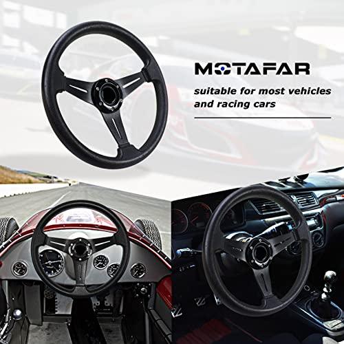 メーカー直送 MOTAFAR ユニバーサルレーシングステアリングホイール ゲーム用ハンドル 13.6インチ 6ボルトグリップ ビニールレザー ホーンボタン付き レース/ラリー/モー