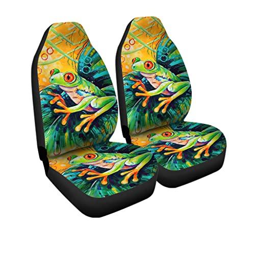 PORDYMOR Frog カラフルフロントカーシートカバー、オートシートカバー2セット、ユニバーサルフィットほとんどの車両、車、セダン