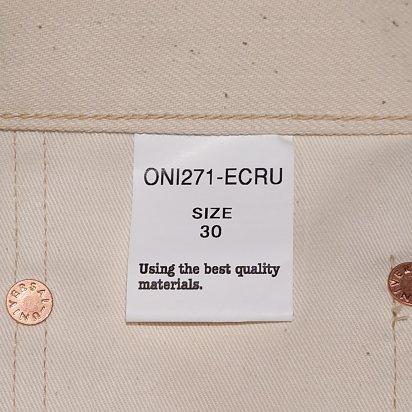 鬼デニム / 12.4ozオーガニックコットンセルビッジデニム　ONI-271-ECRU【ジャストライトストレート】の画像