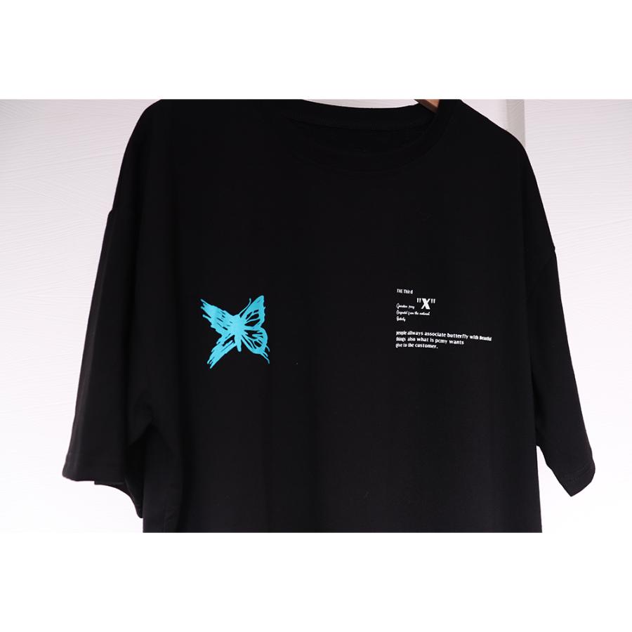 tシャツ レディース 半袖 韓国 ロゴ 英字 蝶 おしゃれ 白 黒 紫