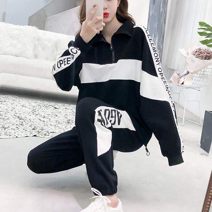 Sporty セットアップ レディース ジャージ 韓国 スウェット 大きいサイズ 長袖 黒 Fw234 まるの樹 Fashion 通販 Yahoo ショッピング