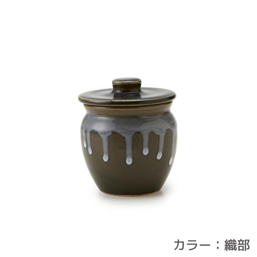 日本製 美濃焼 漬物容器 蓋付き 陶器 おしゃれ 食器 かわいい 梅干し 味噌 たれ 保存容器 瓶 和食器 ミニカメ 1号 織部 アメ 黄瀬戸 120ml｜maruri-tamaki｜05