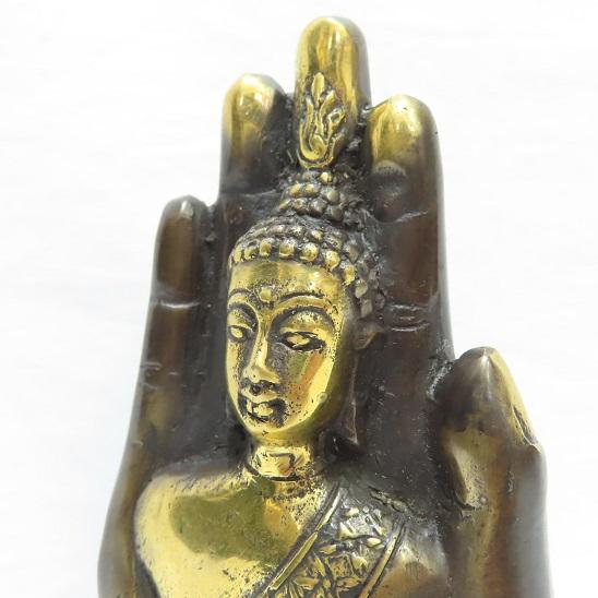 仏陀の置物 ブッダ 掌 手のひら 仏 仏教 釈迦 菩薩 阿羅漢 梵 真鍮