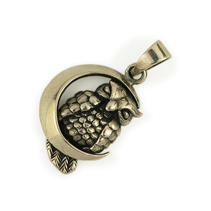 フクロウペンダントトップネックレス手彫りシルバー925、k18梟