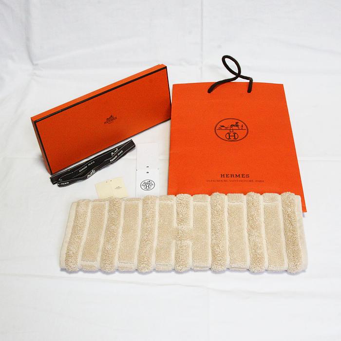 【未使用/美品】エルメス HERMES ハンドタオル　H柄 ステアーズ カレタオル ベージュ ハンカチ コットン100％　中古