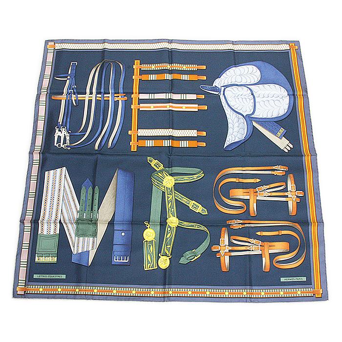 HERMES 【美品】エルメス スカーフ カレ(四角)90 ブルー系 HERMES 【美品】エルメス スカーフ カレ(四角)90 ブルー系