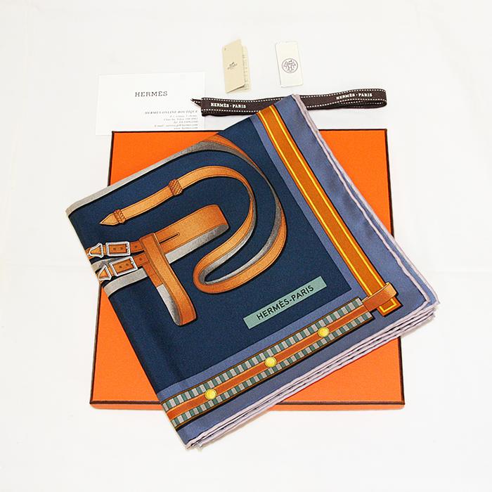 HERMES 【美品】エルメス スカーフ カレ(四角)90 ブルー系 HERMES 【美品】エルメス スカーフ カレ(四角)90 ブルー系
