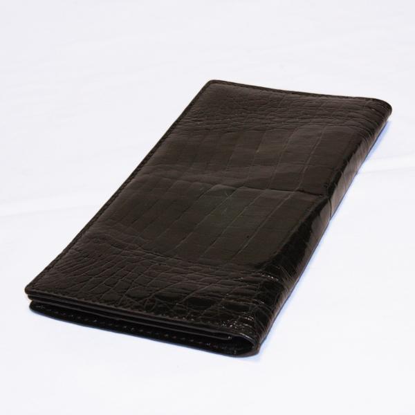クロコ スキン 長札入れ フラップ式ウォレット 紙幣入れ/札入れ 黒  