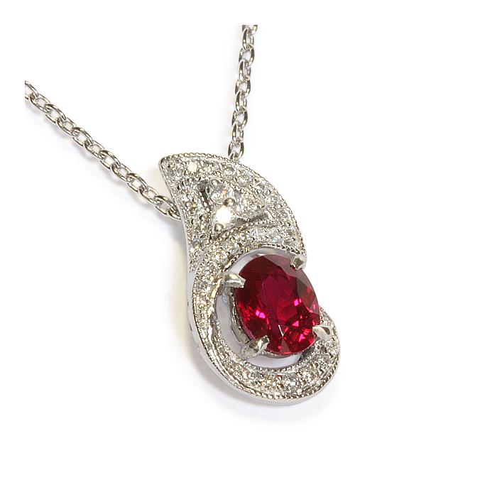 美品！】ルビー 天然コランダム1P(0.58ct) ダイヤ32P(0.13ct) Pt900 