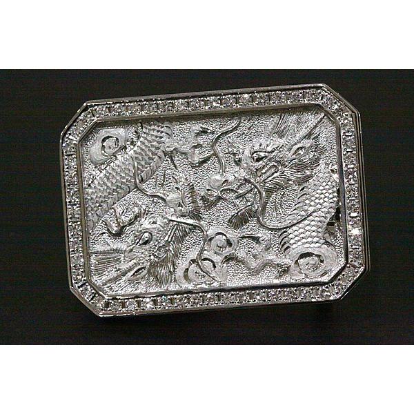 プラチナ製 双龍デザイン ベルトバックル メンズ ダイヤモンド54P 2.18  