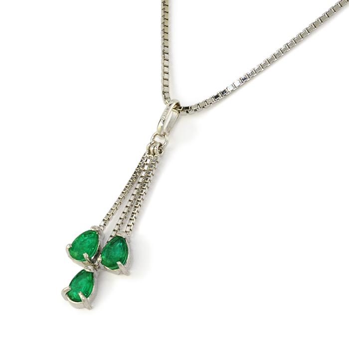 エメラルド3P スイングペンダントトップ付きネックレス K18ホワイト  