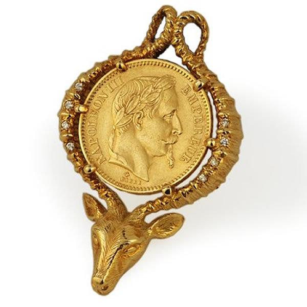 ナポレオン金貨 Au900 K21 6 コイン 山羊頭 ヤギモチーフk18枠 ペンダントトップ フラン ナポレオン3世 Empereur Empire 1862年 中古 Maknabrand Com