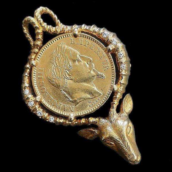 ナポレオン金貨 Au900 K21 6 コイン 山羊頭 ヤギモチーフk18枠 ペンダントトップ フラン ナポレオン3世 Empereur Empire 1862年 中古 Sj 3093 丸信質店 ヤフーショップ 通販 Yahoo ショッピング