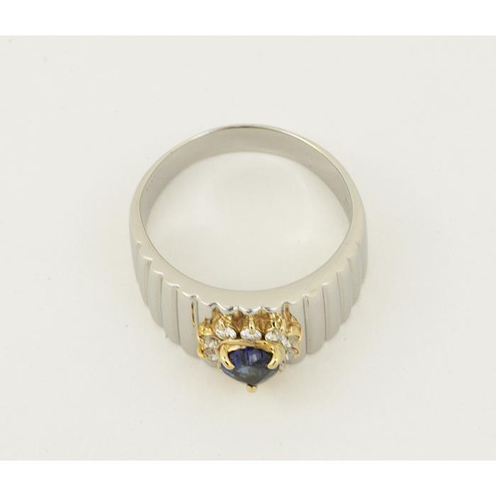 22号【美品】ハートカットブルーサファイア1P ダイヤモンド10P リング  