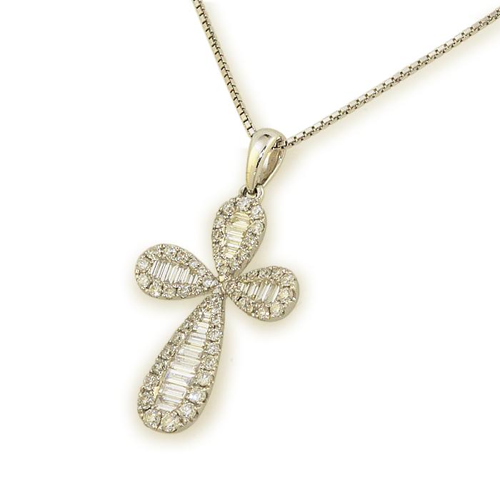 k14WG ダイヤモンドネックレストップ1ct チャームクロスモチーフ十字架