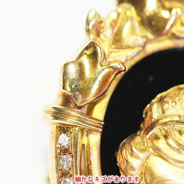 K18 ゴールド枠 カメオ風ブローチ オニキス 女性の横顔 ブローチ K18 ゴールド枠 カメオ風ブローチ オニキス 女性の横顔 ブローチ