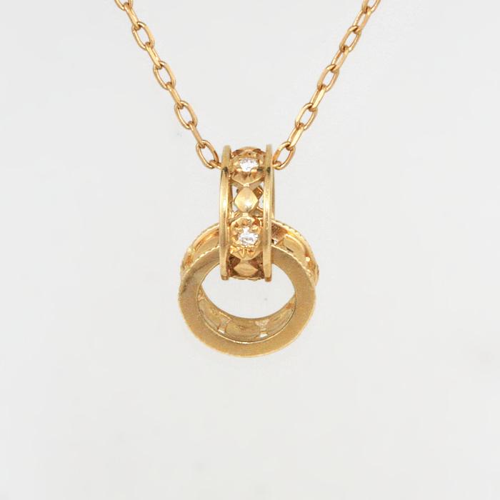 K18 ダブルリング ペンダントネックレス ダイヤ5石 0.03ct