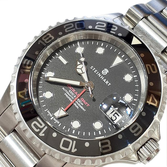 スタインハート オーシャン 1 GMT ダイバーズウォッチ デイト 42mm メンズ  自動巻 防水300M ステンベルト Steinhart Ocean 1 GMT Black  1023-0475 中古｜marushin-shichi｜04