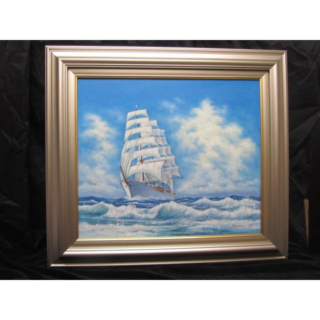 絵画 油絵 中垣 龍一 帆船 初代日本丸 額付き F10 送料無料 絵画 油絵 中垣 龍一 帆船 初代日本丸 額付き F10 送料無料