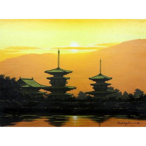絵画　油彩　朝隈敏彦　薬師寺II　Ｆ６　油絵