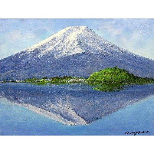 絵画　油彩　小川久雄　河口湖より富士　ＷＦ３（キャンパスサイズ２２０ｍｍＸ５４６ｍｍ）　油絵