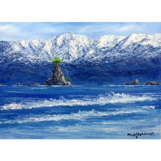 絵画　油彩　小川久雄　雨晴海岸　ＷＦ３（キャンパスサイズ２２０ｍｍＸ５４６ｍｍ）　油絵