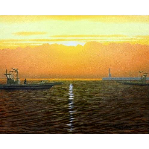 絵画　油彩　朝隈敏彦　氷見漁港　Ｆ６　油絵