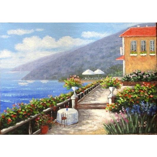 絵画　油彩　新屋敷　一平　地中海２　ＳＭキャンパス作品　油絵　送料無料！　