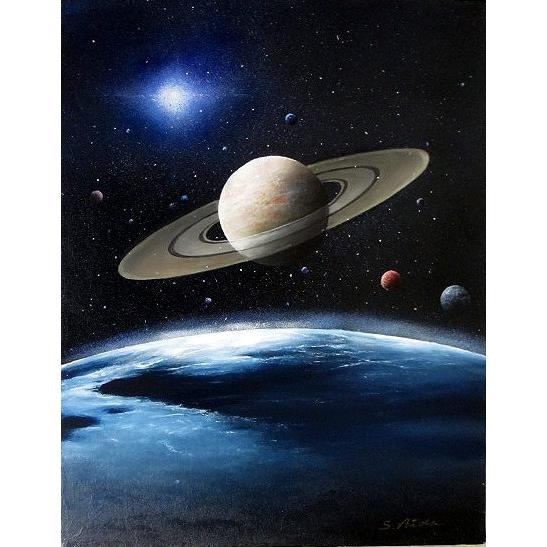 絵画　油彩　宇宙　相田省吾　次世代への希望２　Ｆ４キャンパス作品　油絵　送料無料！